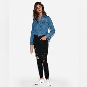 Express Mid Rise Black Ripped Jean Leggings